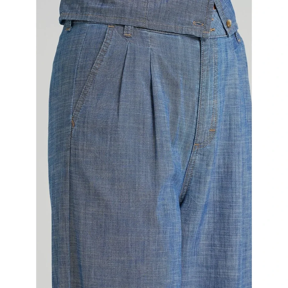 LEE Wide Leg Loose Fit Pleated Trouser Pant Sz 14 Indigo Prep Chambray Denim NWT